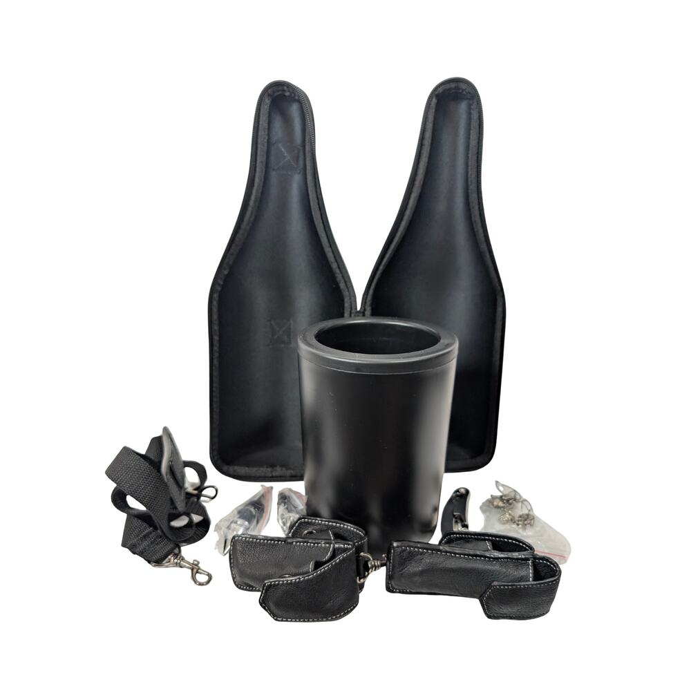 CaddyO Leather Wine Tote & Iceless Bottle Chiller W/ Accessories And Strap Black